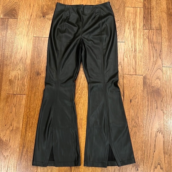 Free People Black Faux Leather Wide Flare Split Leg Pants Womens 31 NWOT - Picture 2 of 8